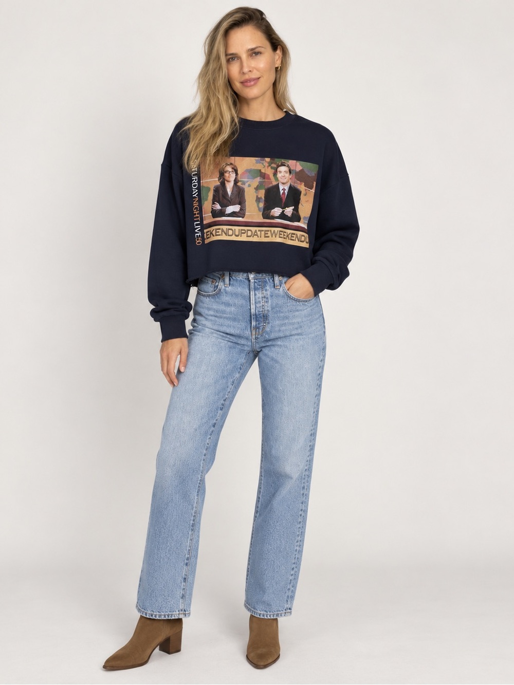 Favorite Daughter x Saks SNL50 Weekend Update Cropped Sweatshirt